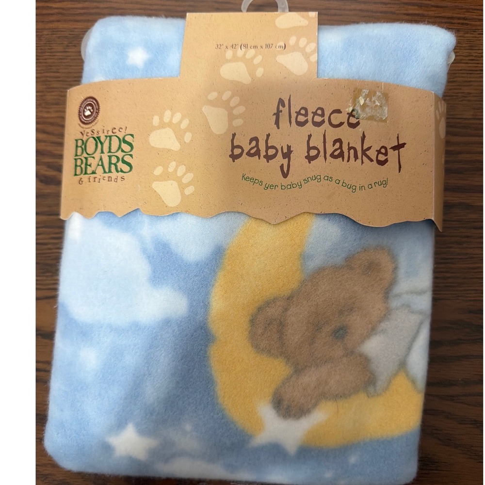 Vintage Boyds Bears & Friends Fleece Baby Blanket Blue Moon Stars Dolly Inc 2001